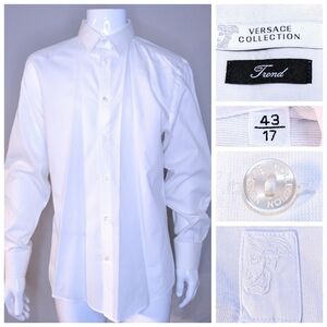 VERSACE COLLECTION Long Sleeve Button Up Dress Shirt 43 17 Mens XL DESIGNER Luxe
